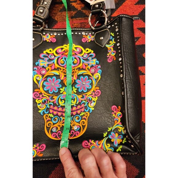 NEW Montana West Sugar Skull Studded PU Leather Handbag Black Multicolor - Picture 8 of 16